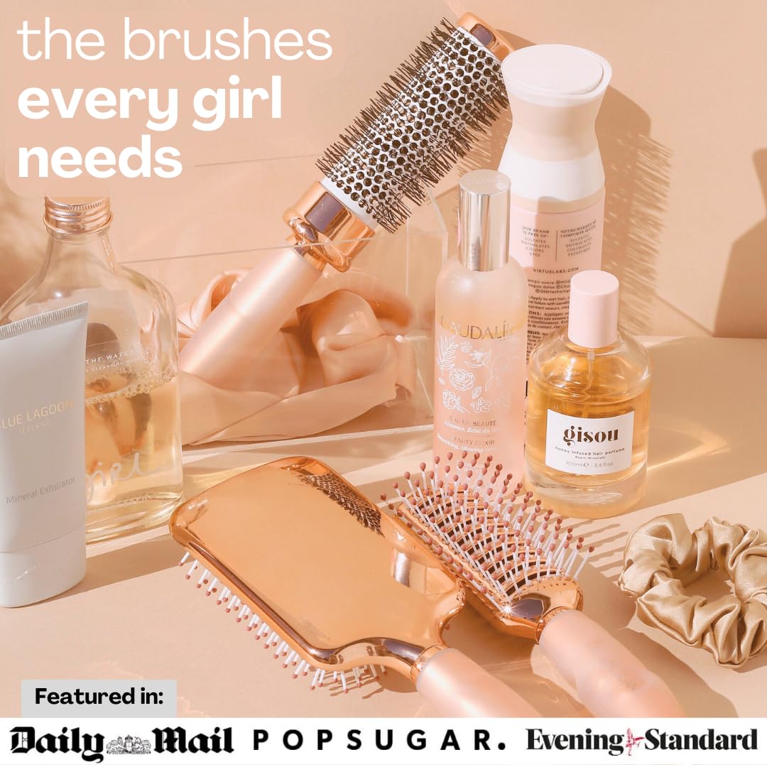Lily England Professional Hair Brush Set for Women & Teen Girls - Perfect Valentine Gifts for Her - Paddle Brush, Blow-Drying Round Brush & Drying Vented Hair Brush for Hair Styling, Rose Gold