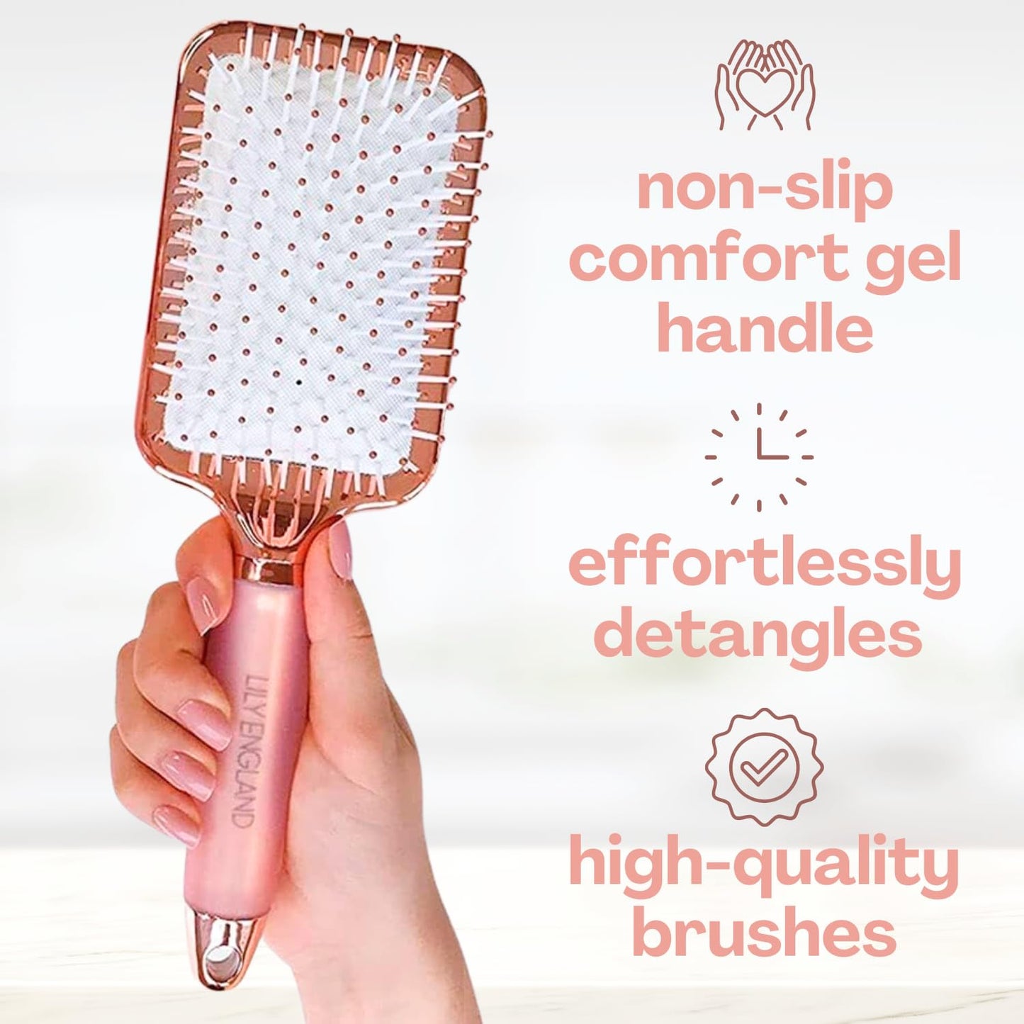 Lily England Professional Hair Brush Set for Women & Teen Girls - Perfect Valentine Gifts for Her - Paddle Brush, Blow-Drying Round Brush & Drying Vented Hair Brush for Hair Styling, Rose Gold