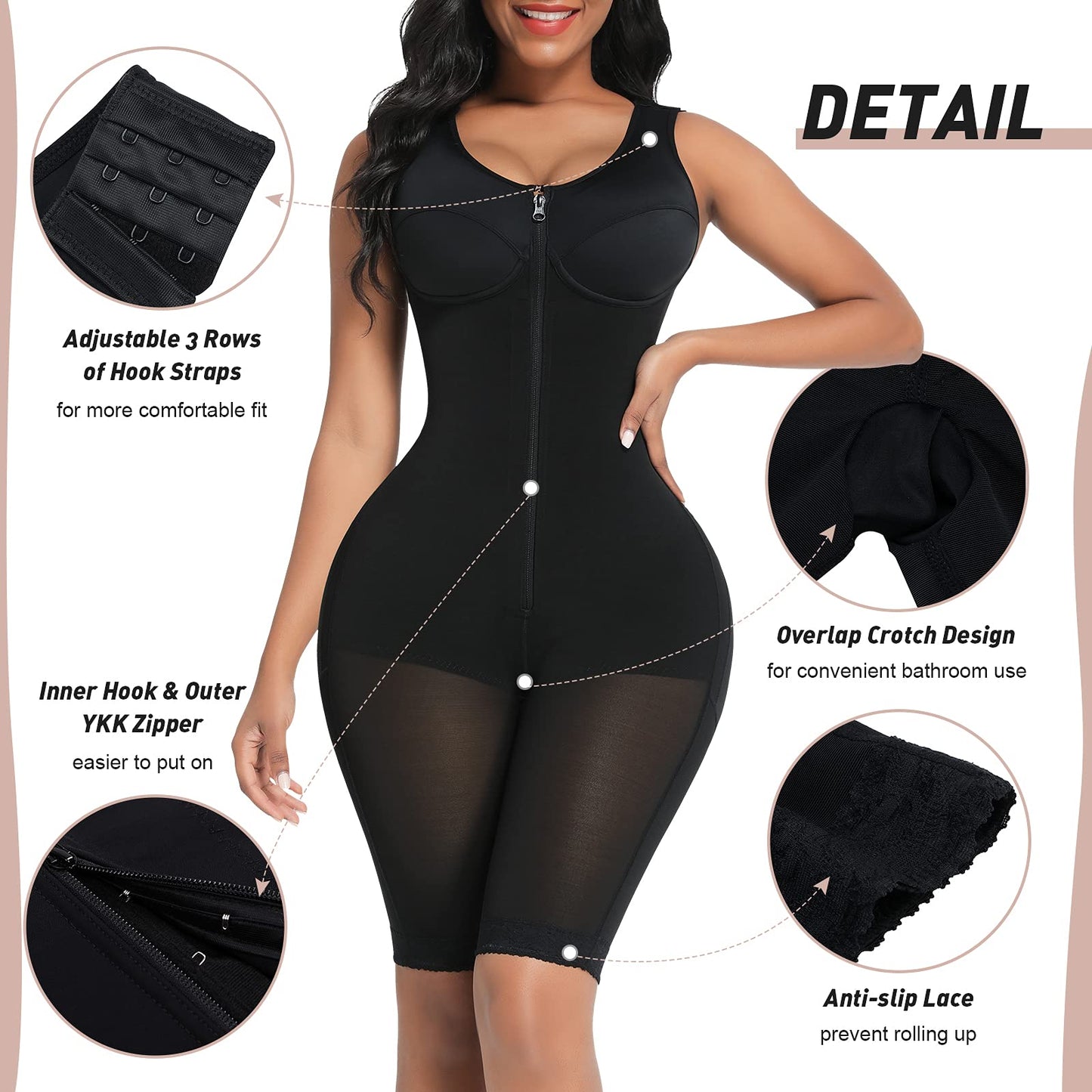 FeelinGirl Shapewear for Women Tummy Control Full Body Shaper Butt Lifter Shapewear Bodysuit Black Small