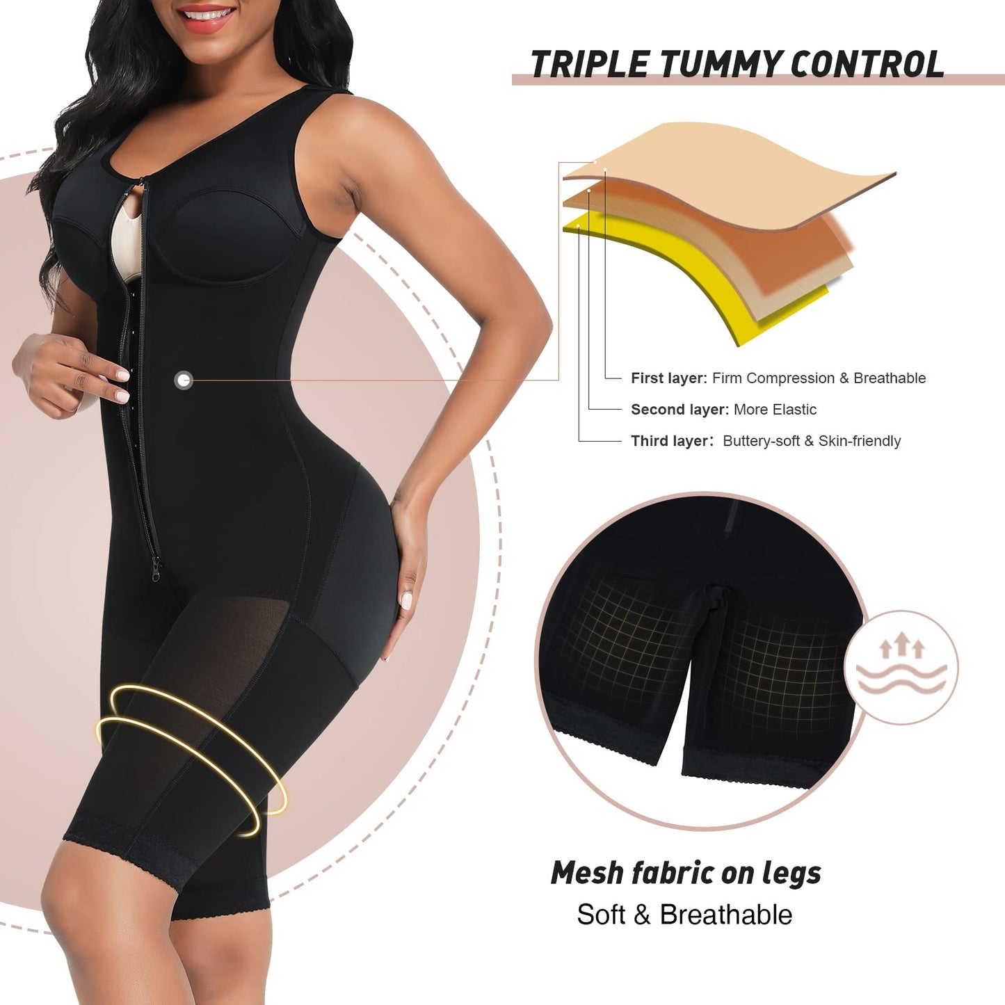FeelinGirl Shapewear for Women Tummy Control Full Body Shaper Butt Lifter Shapewear Bodysuit Black Small
