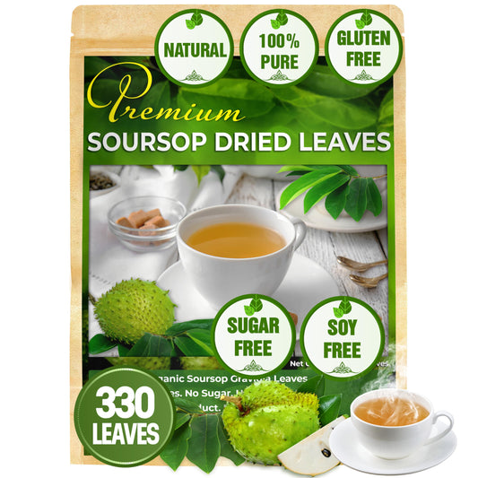 Premium 330+ Soursop Dried Leaves Tea, 330-350 Soursop Graviola Guanabana Whole Leaves, Wildcrafted, Graviola/Soursop/Hoja Guanabana Loose Leaf Herbal Tea, No Gluten, Vegan (330 Count (Pack Of 1), Soursop Leaves)